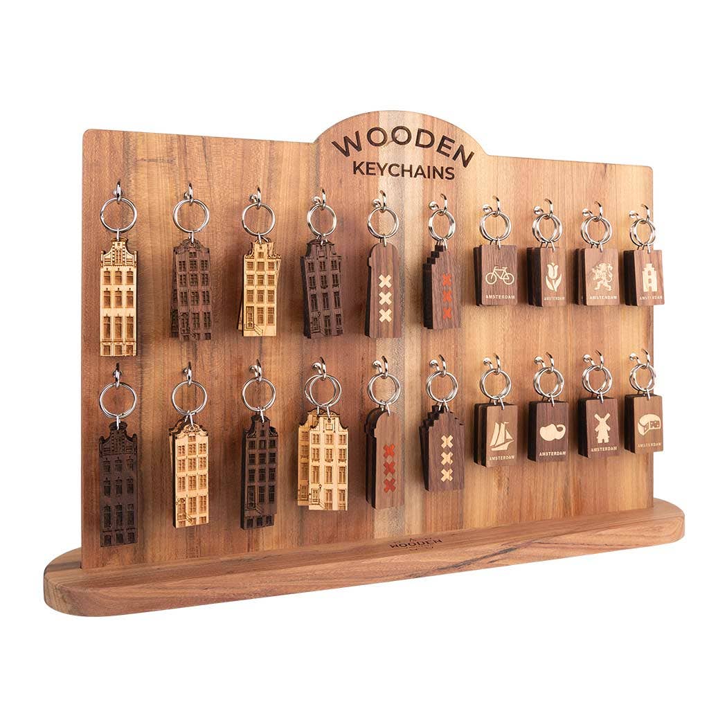 Wooden Amsterdam - Vente Porte-clés – unisexe - Porte-clés Maison de Canal d’Amsterdam - Amstel 101 - Noyer1