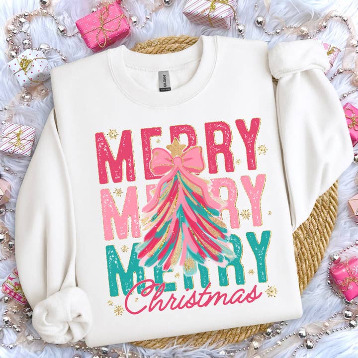 Merry Merry Merry Christmas Sweatshirt for wholesale by Trendy Tee Co.