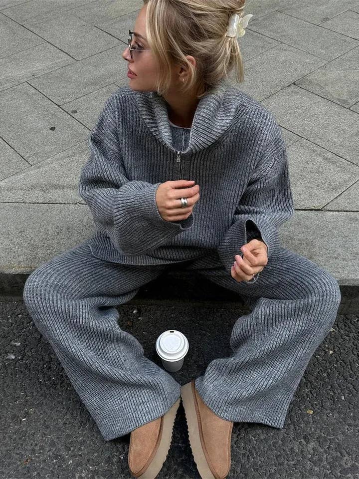 Lark & Lily Boutique - Wholesale Lounge Set - Women's - Solid Color Half Zip Sweater Matching Set