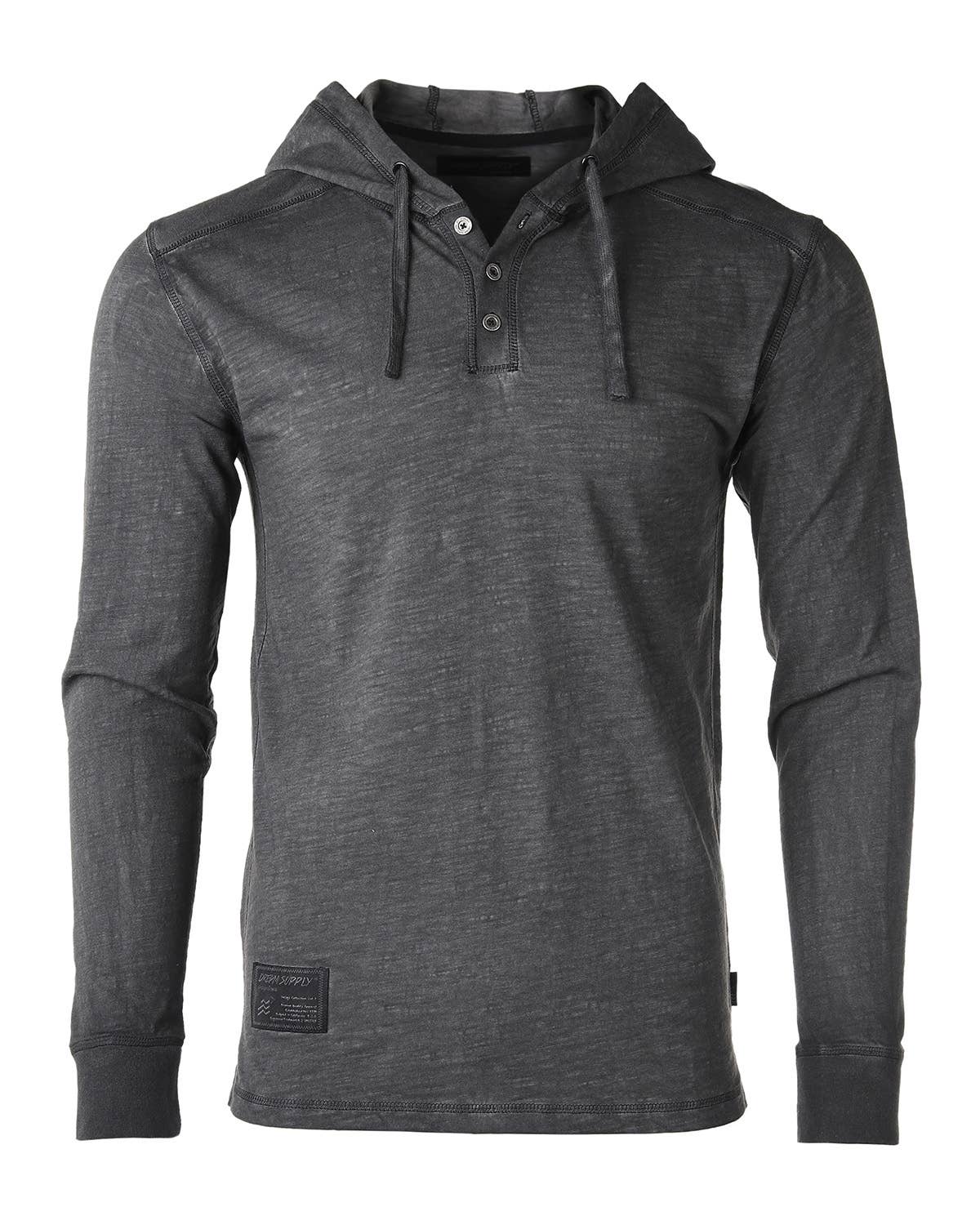ZIMEGO – Großhandel Hoodie – Herren – ZIMEGO Herren Hoodie mit Kapuze und Vintage Henley Langarm, farblich gefärbt, lässig0