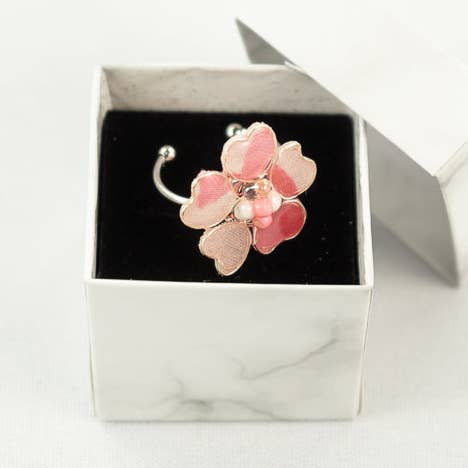 Pink Watercolor Textile Adjustable Ring for wholesale by Perennial Peaces