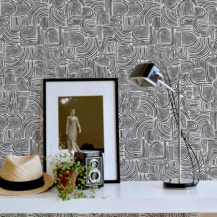 Swell Black Peel and Stick Wallpaper, 28 sq. ft. for wholesale by Tempaper & Co ®