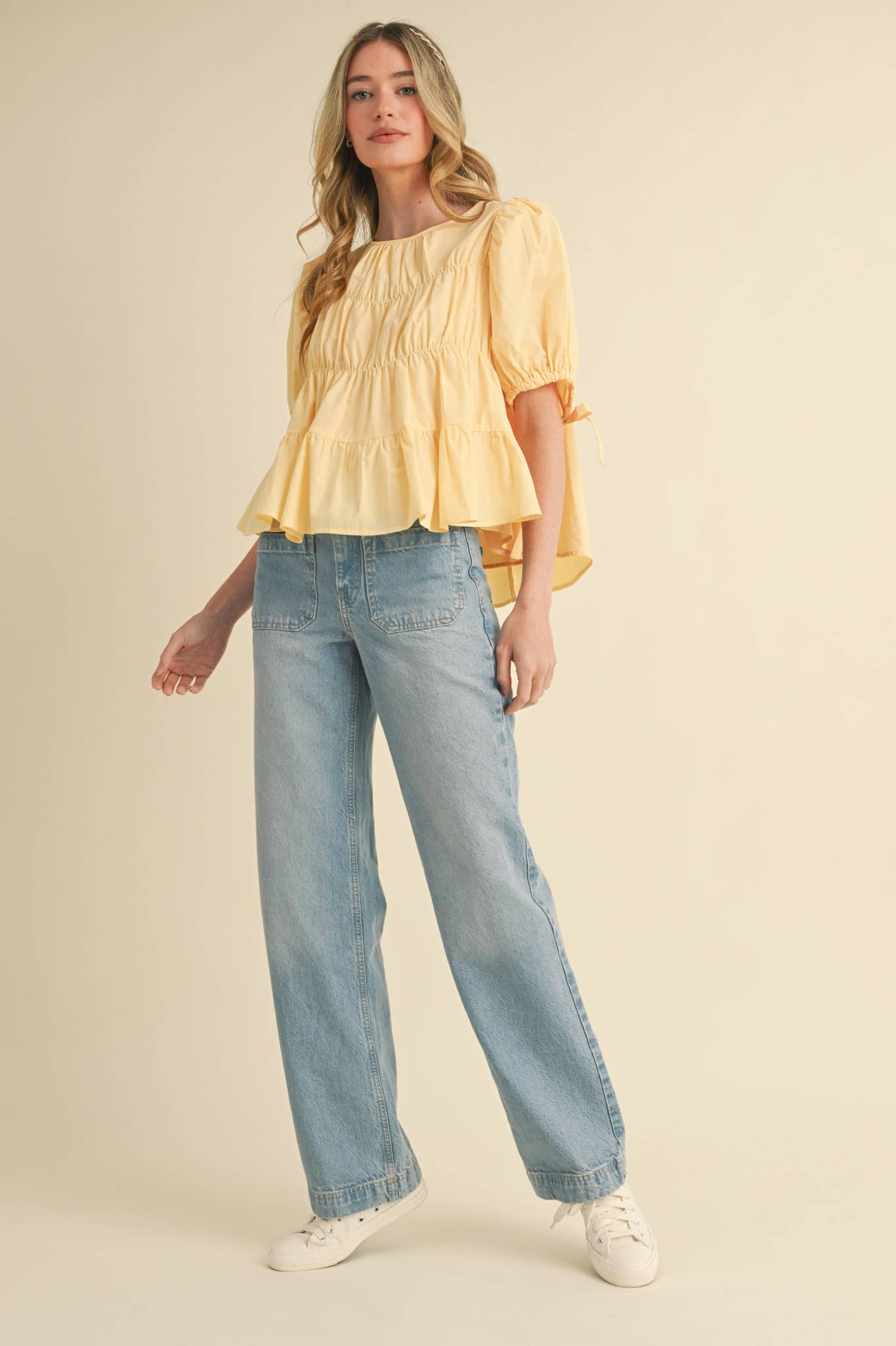 &MERCI - Wholesale Blouse - Women's - TIERED SHIRRING PUFF SLEEVE TOP MTP308137