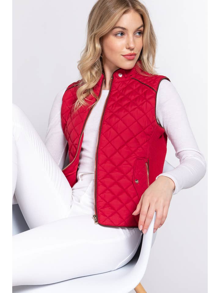 42POPS - Wholesale Outerwear Vest - Women's - ',._ SLIM FIT SUEDE PIPING QUILTED PADDING VEST4