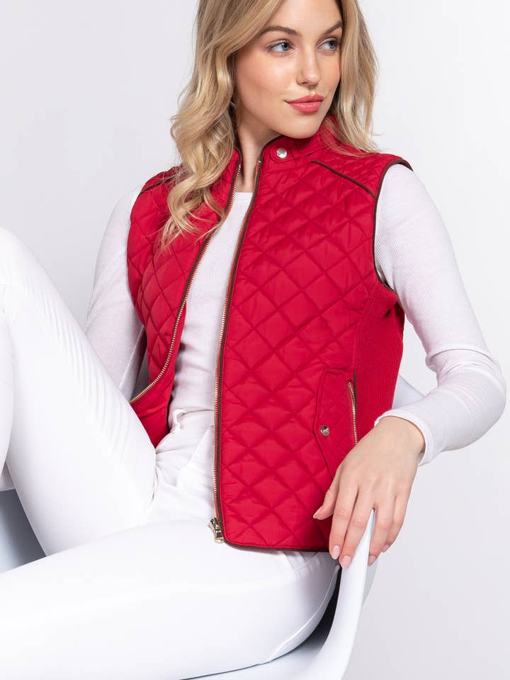 ",.SI-24743 SLIM FIT SUEDE PIPING QUILTED PADDING VEST for wholesale by 42POPS