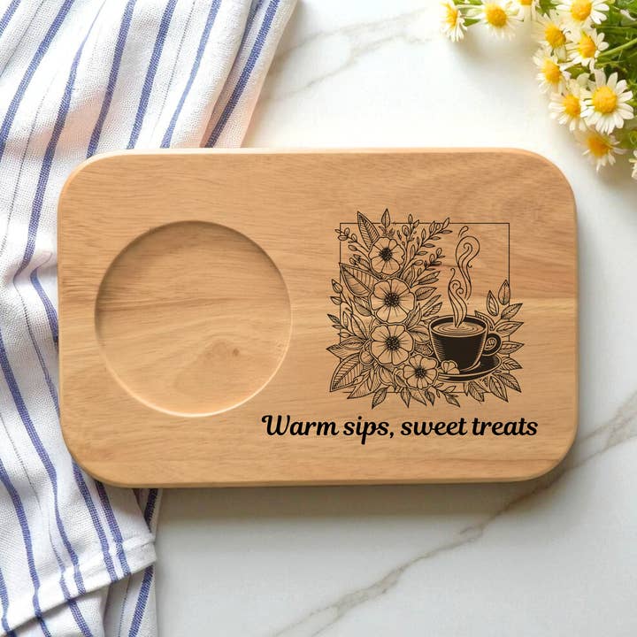 Engraved Wooden Tea and Biscuits Serving Board for wholesale by AboutWood