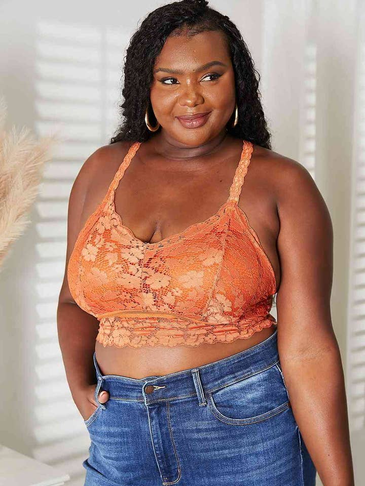 Rust JadyK Juliette Full Size Crisscross Lace Bralette for wholesale on Faire2