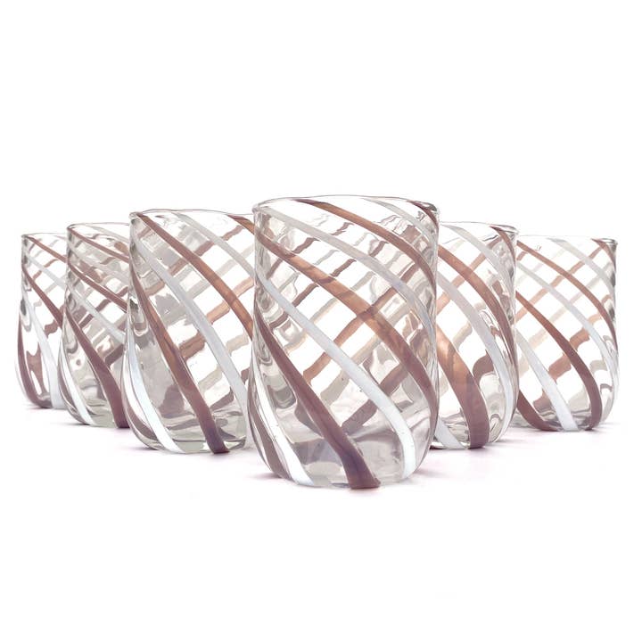 Mazzega Art & Design - Wholesale Drinking Glass/Cup - 6 Hand-Blown and Handcrafted Cylinder Glasses with Murano Sticks - The Colors of Murano - CILINDRO SPIRAL 350 ml.