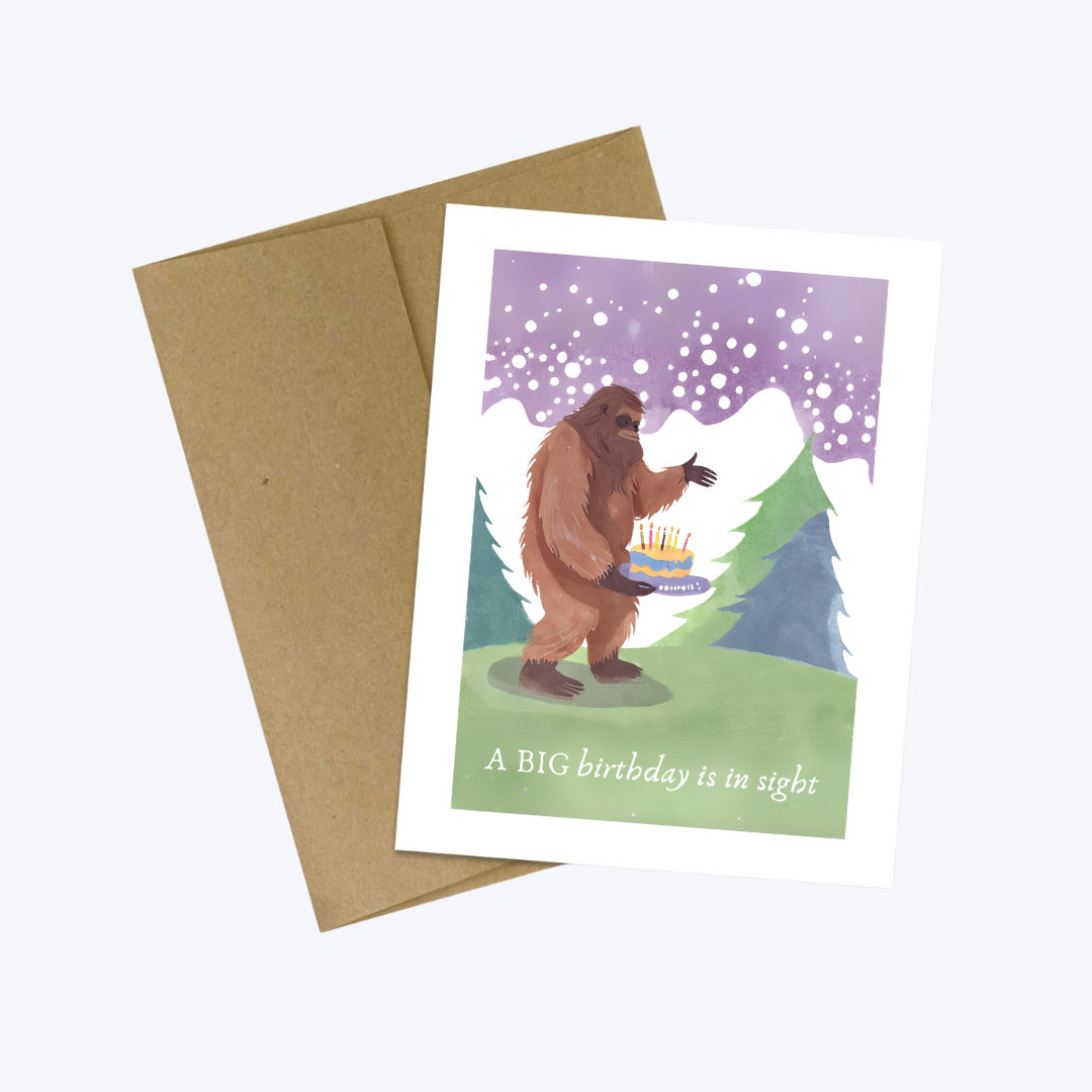 Cryptic Paper Co. – wholesale Födelsedagskort – Ett STORT födelsedagsfirande är i sikte Bigfoot födelsedagskort2