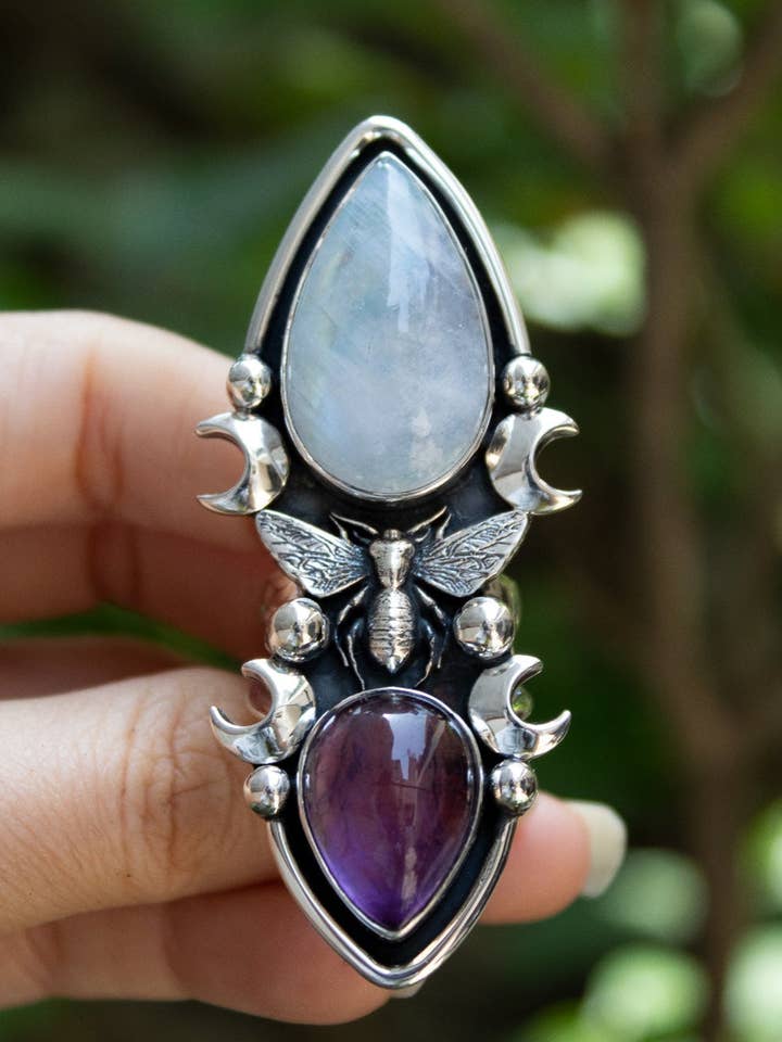 Moonstone & Amethyst Ring, AR-7038 for wholesale by Ambra Jewels