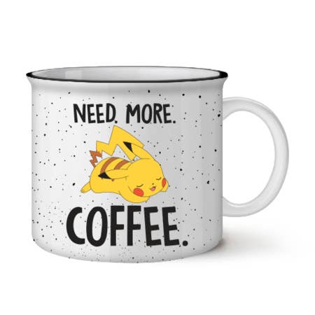 Pokemon Pikachu Need More Coffee 20oz Ceramic Camper Mug for wholesale by Silver Buffalo