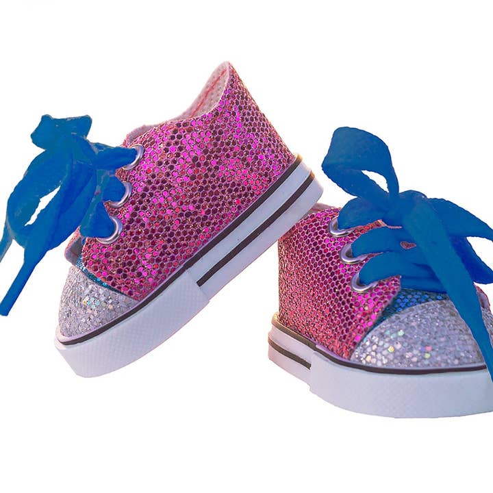 18" Doll Pink Sparkle Glitter Sneakers - 2 Color Shoe for wholesale by MangoPeaches