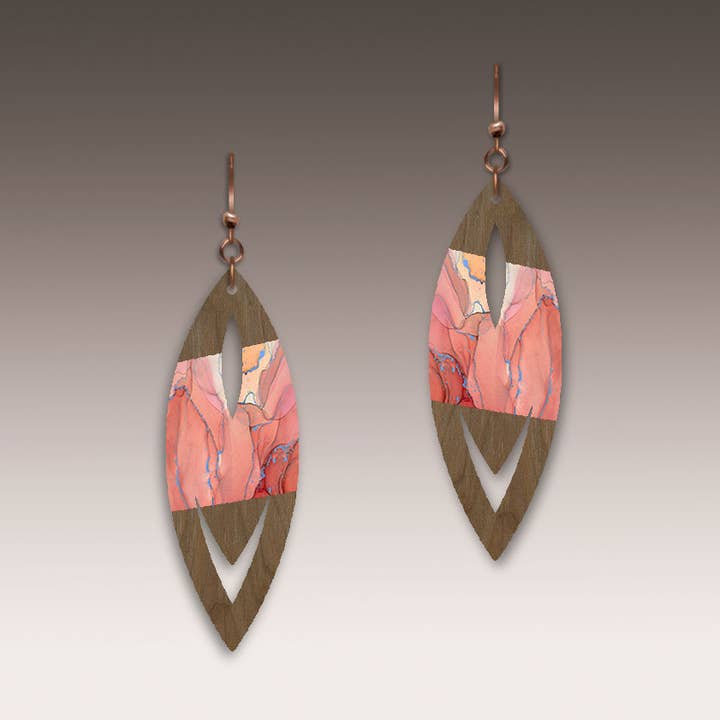 Solid Mahogany Wood Earrings-G38W for wholesale by Willow by Illustrated Light