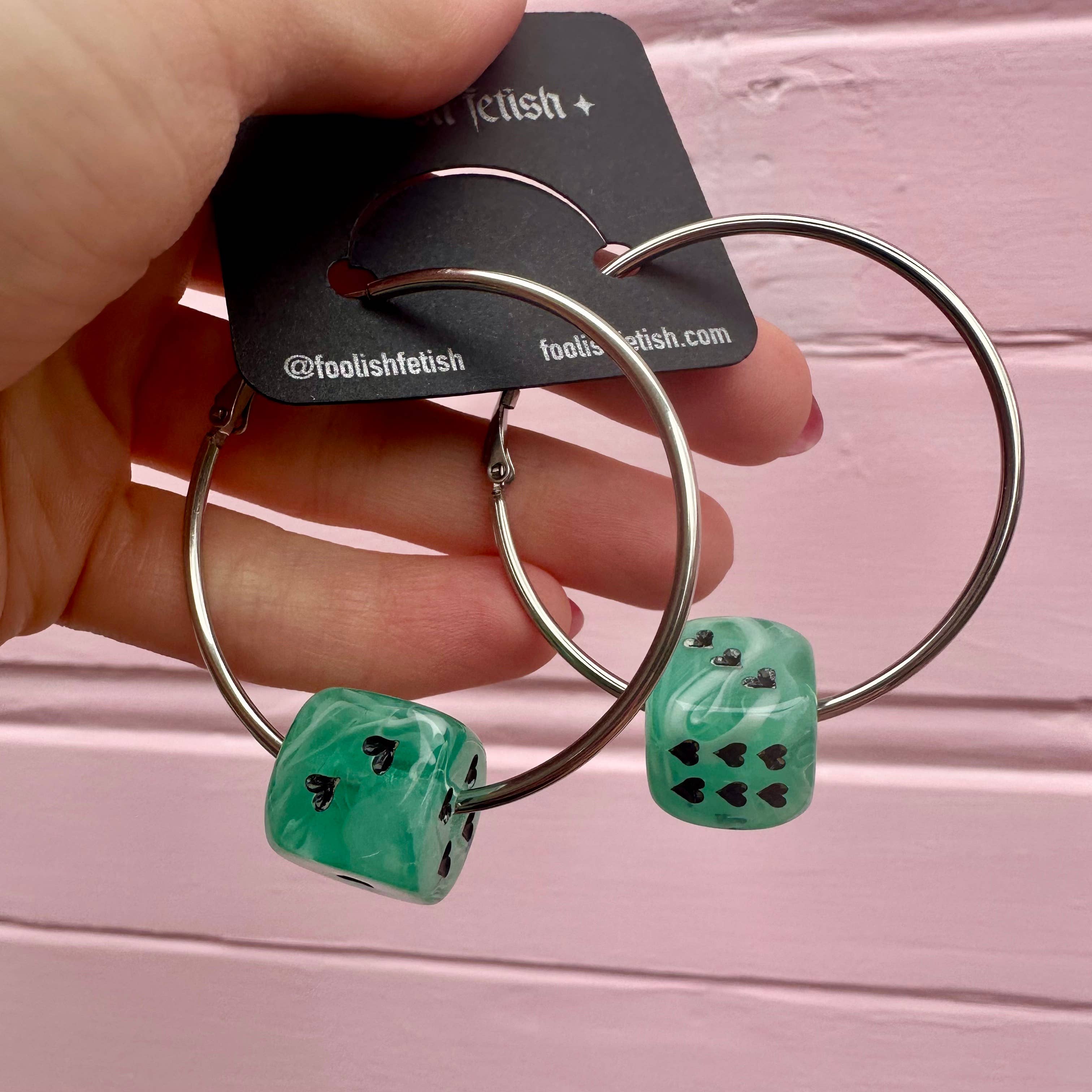 Foolish Fetish - Wholesale Hoop Earrings - Love's A Gamble Dice Hoops Earrings : Various Colors11