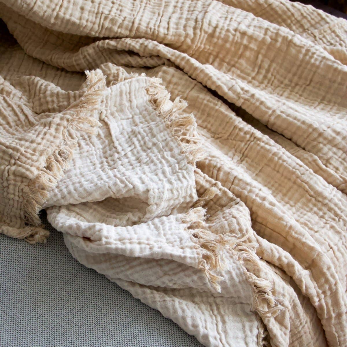 Primitive – wholesale Throw blanket – Carignan Reversible Gauze Muslin Throw Plaid Blanket W014