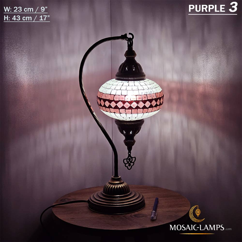 Mosaic Lamps - Wholesale Accent/Desk Lamp - 10+Colors - Gooseneck Large Globe Mosaic Table Lamp, Turkish66