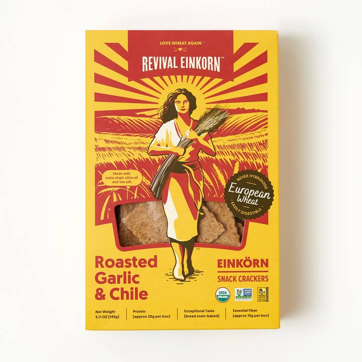 Revival Einkorn - Wholesale Crackers - Roasted Garlic & Chile1