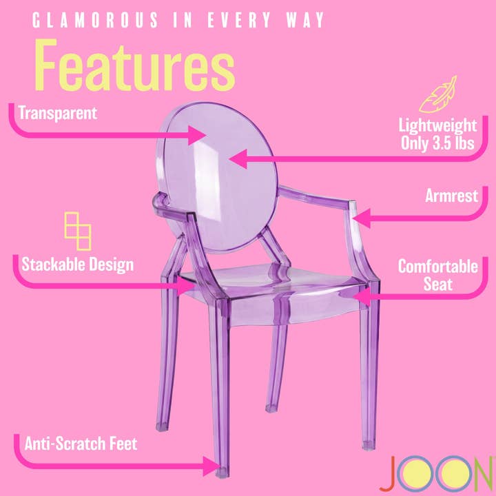 ShopBobbys - Wholesale Chair - Kids - JOON 2 Pack Kids Ghost Chairs with Armrest, 25x13x14.5 Inches, Transparent9