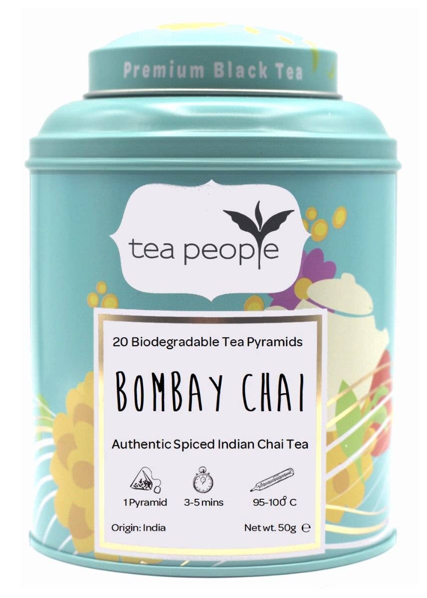 Tea People – wholesale Tea bags – Bombay Chai - 20 Pyramid Tin Caddy0
