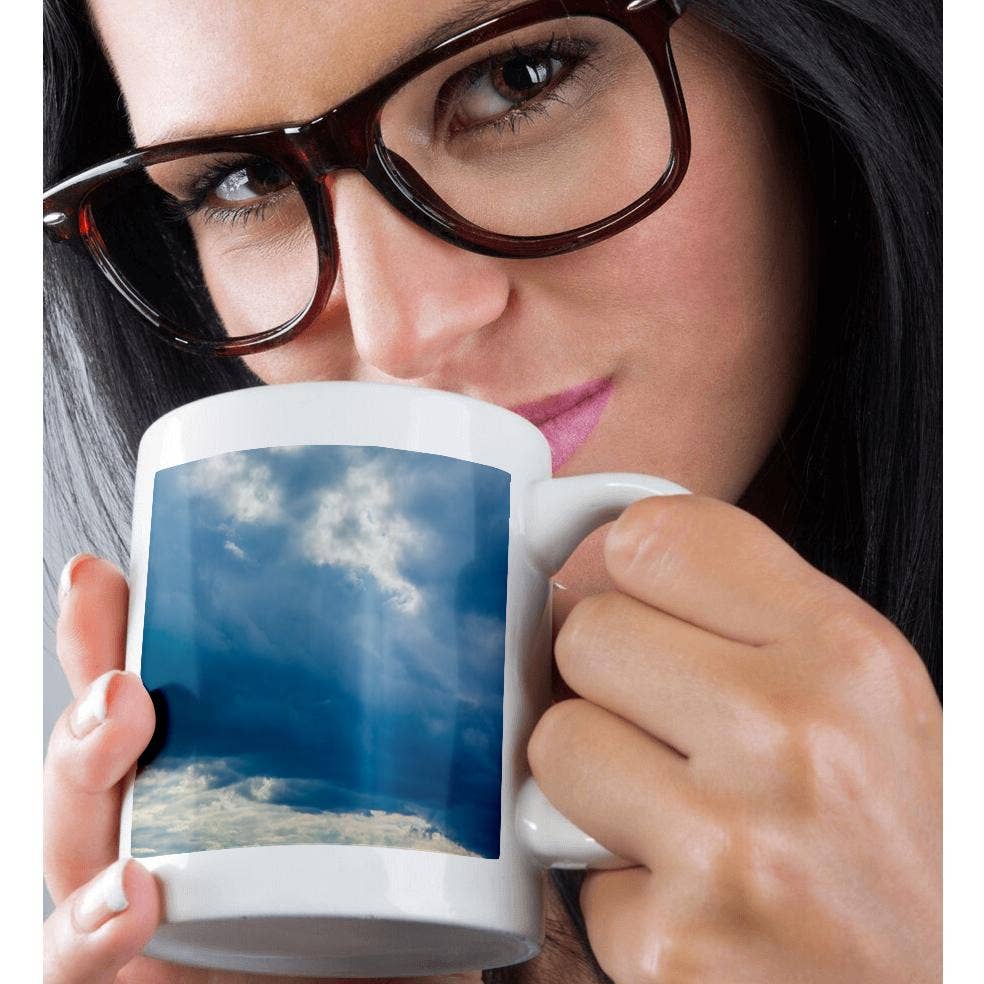 3dRose - Wholesale Coffee Mug - 3dRose, Cloudy sky and a vertical ray of sunshine. Blue and white colors, Mug9