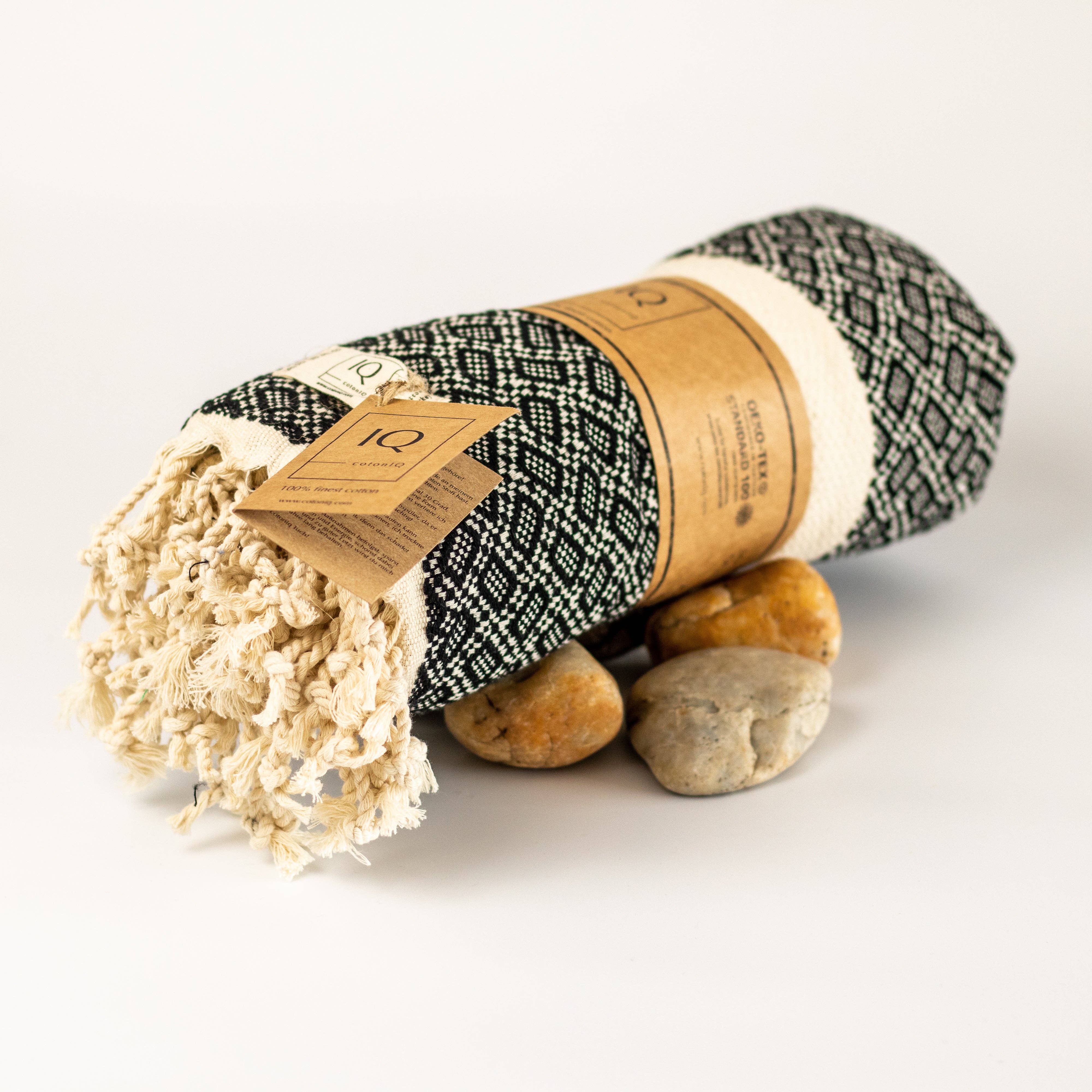 cotonIQ - Wholesale Beach Towel - Hammam Towel | Sauna Towel | Beach Towel | Bolivia | Black | 180x100cm1