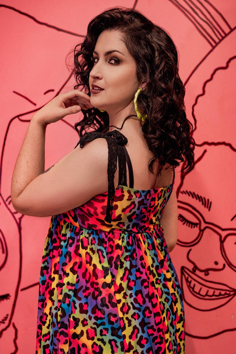 Wax Poetic Clothing - Wholesale Dress - Women's - Josie Babydoll Dress in Rainbow Leopard Mesh2