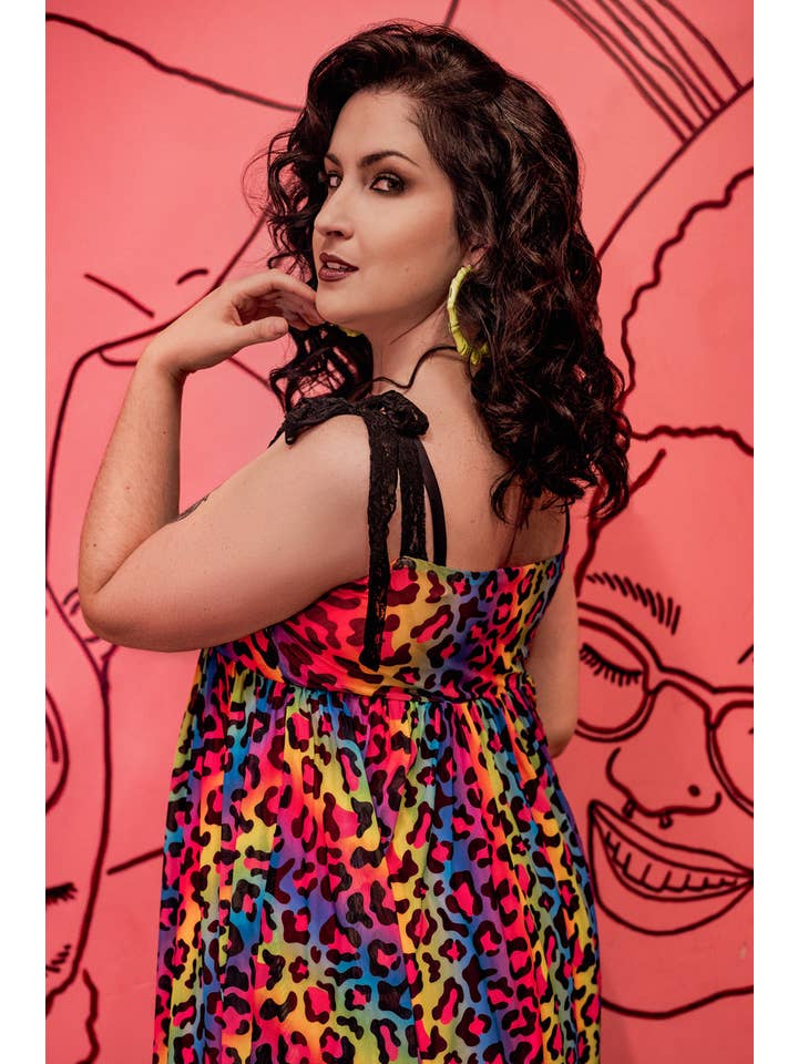 Wax Poetic Clothing - Wholesale Dress - Women's - Josie Babydoll Dress in Rainbow Leopard Mesh2