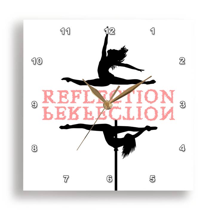 3dRose, Balett- och poledansare på vitt. Texten Reflektion, Perfektion, Väggklocka för wholesale av 3dRose
