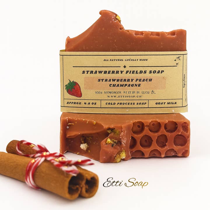 Strawberry Fields Goat Milk Soap | Sweet & Fruity Artisan Soap Bar for wholesale by Etti Soap LLC