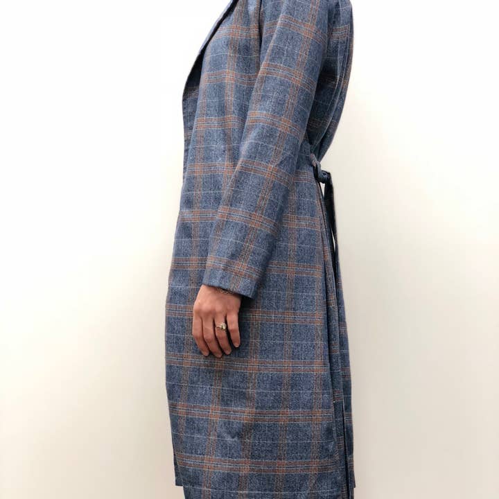 Lucca Couture - Venta al por mayor Gabardina - Mujer - LCJ3011-ADALINE GABARDINA - CUADROS DE MEZCLILLA