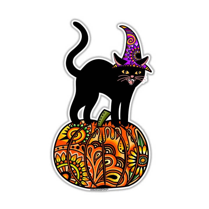 Halloween Cat Pumpkin Waterproof Car Laptop Sticker for wholesale by MeganJDesigns