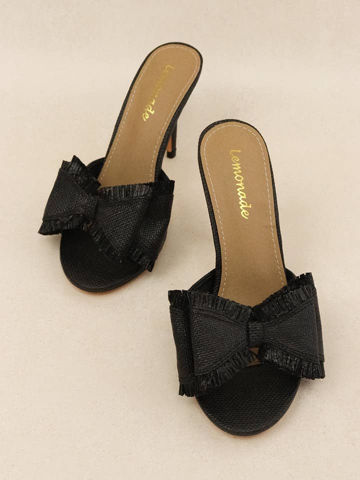Lemonade Shoes - Wholesale High Heels - Women's - BEACH HOUSE - Raffia Bow Mules, Woven Finish, Stiletto Heel15