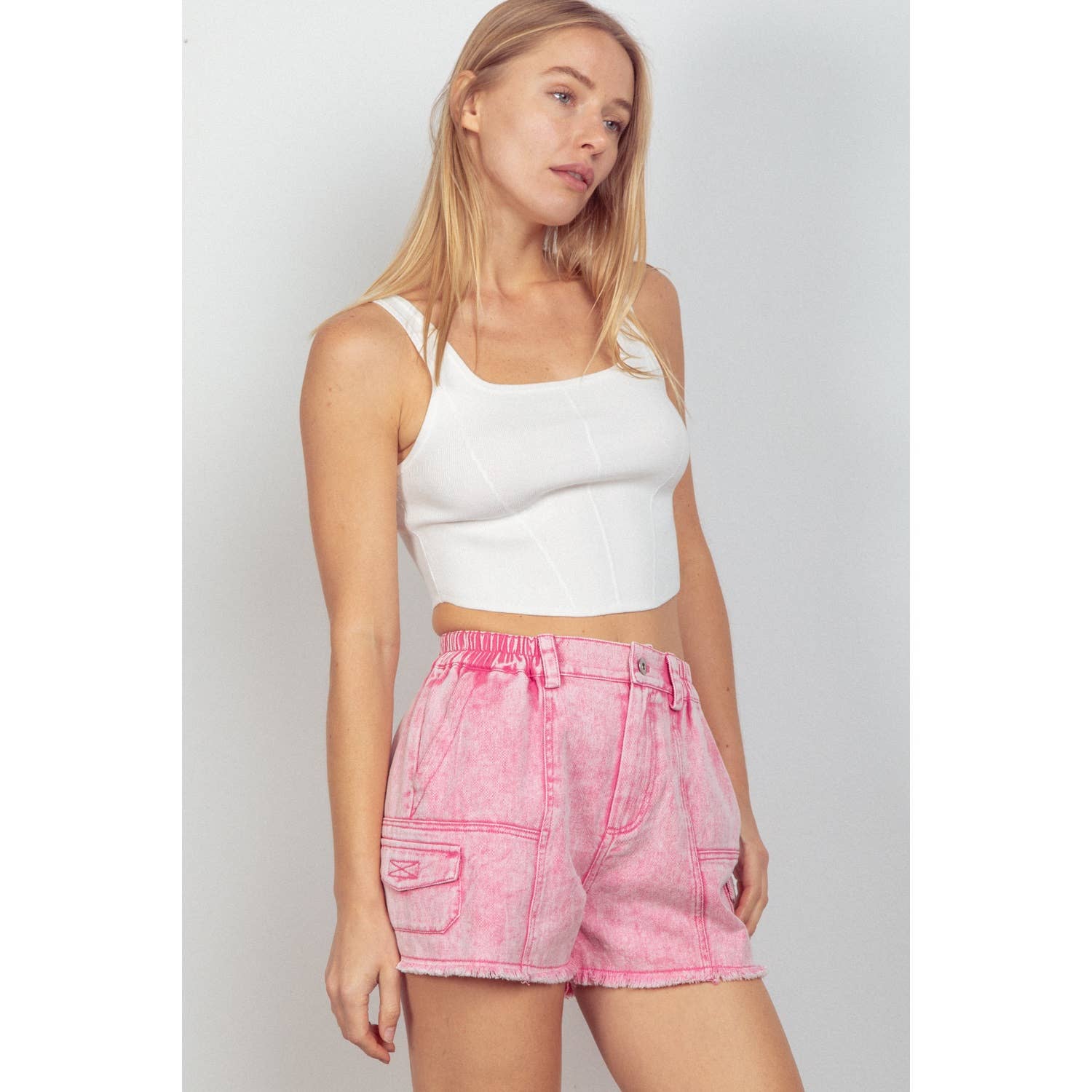 Apolline – wholesale Shorts – Women’s – Washed Cotton Twill Denim Cargo Shorts7