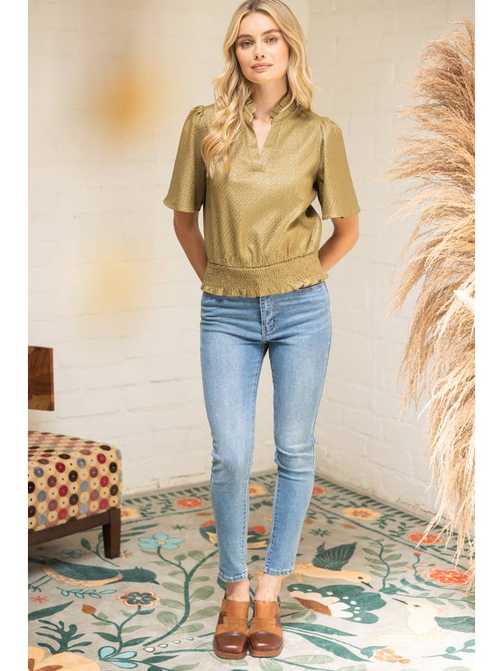 VOY - Wholesale Blouse - Women's - 35926 Smocked Hem and Solid Textured Top7