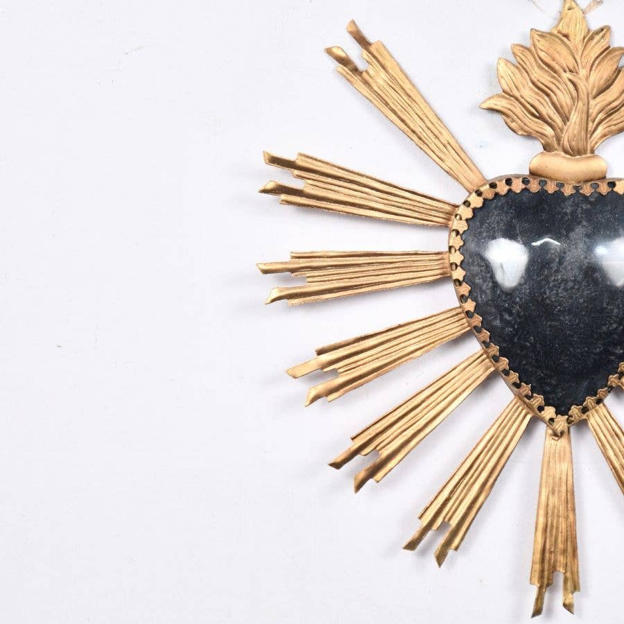Lila Rasa - Wholesale Sculpture - "BLACK & GOLD SACRED HEART HANGING WALL DECOR 20X20 CM 3