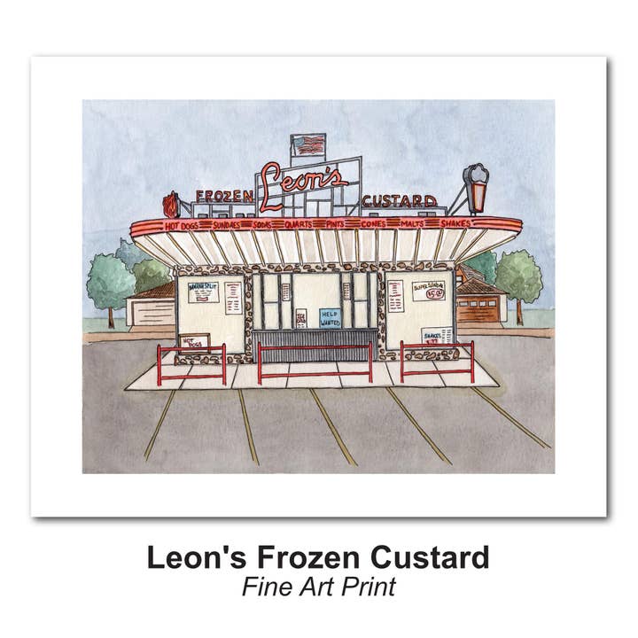 Leon's Frozen Custard Watercolor Art Print - Milwaukee Gift for wholesale by Lynndale Print