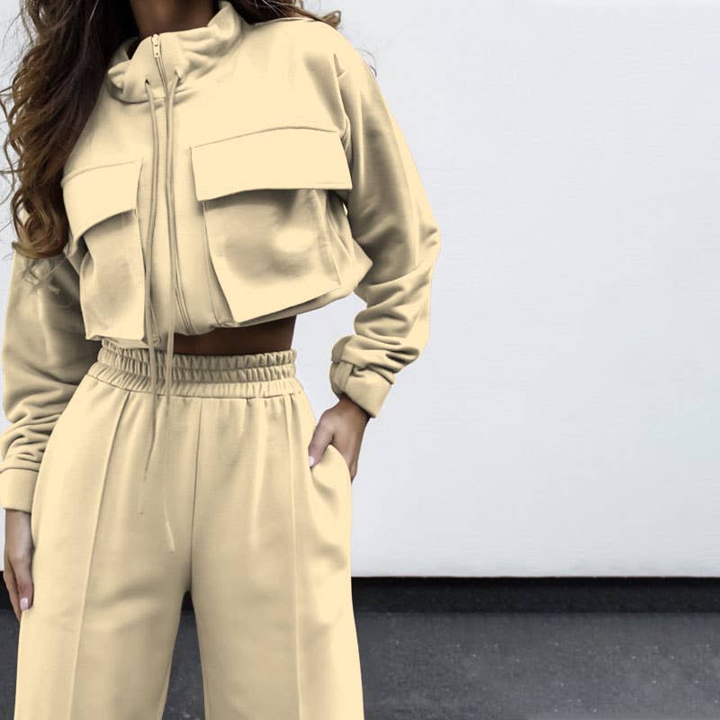 HIDDENBRAND - Wholesale Lounge Set - Women's - Drawstring zip-up sweatshirt & pant 2 piece set outfits15