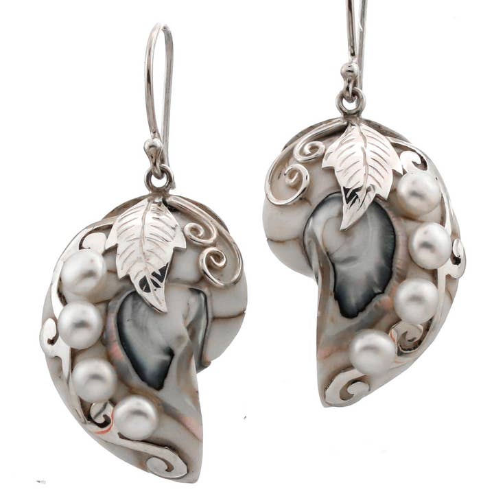 Pendientes de plata de ley 925 con nácar blanco abierto y perla de agua dulce, 3,2 cm. para venta al por mayor de FifiRose