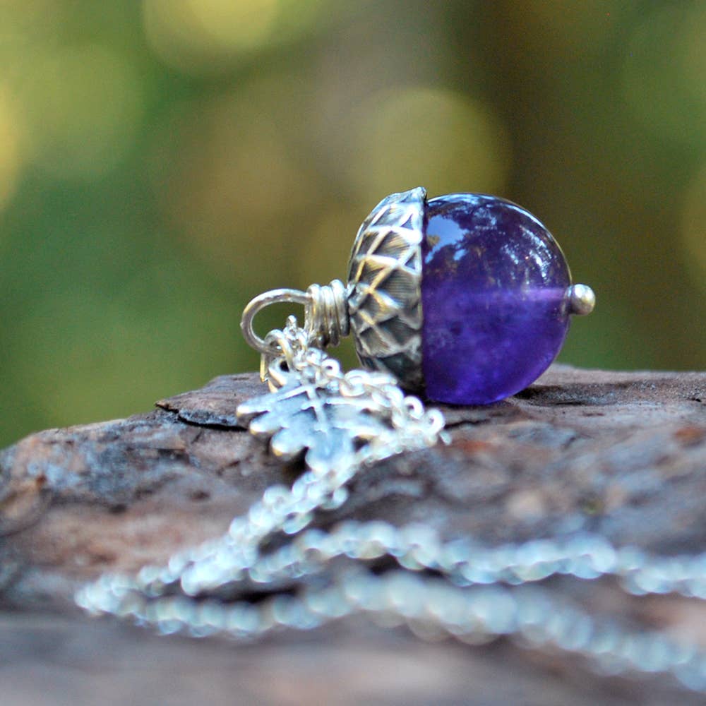 Enchanted Leaves - Wholesale Pendant/Charm Necklace - 18" Amethyst and Silver Acorn Necklace5