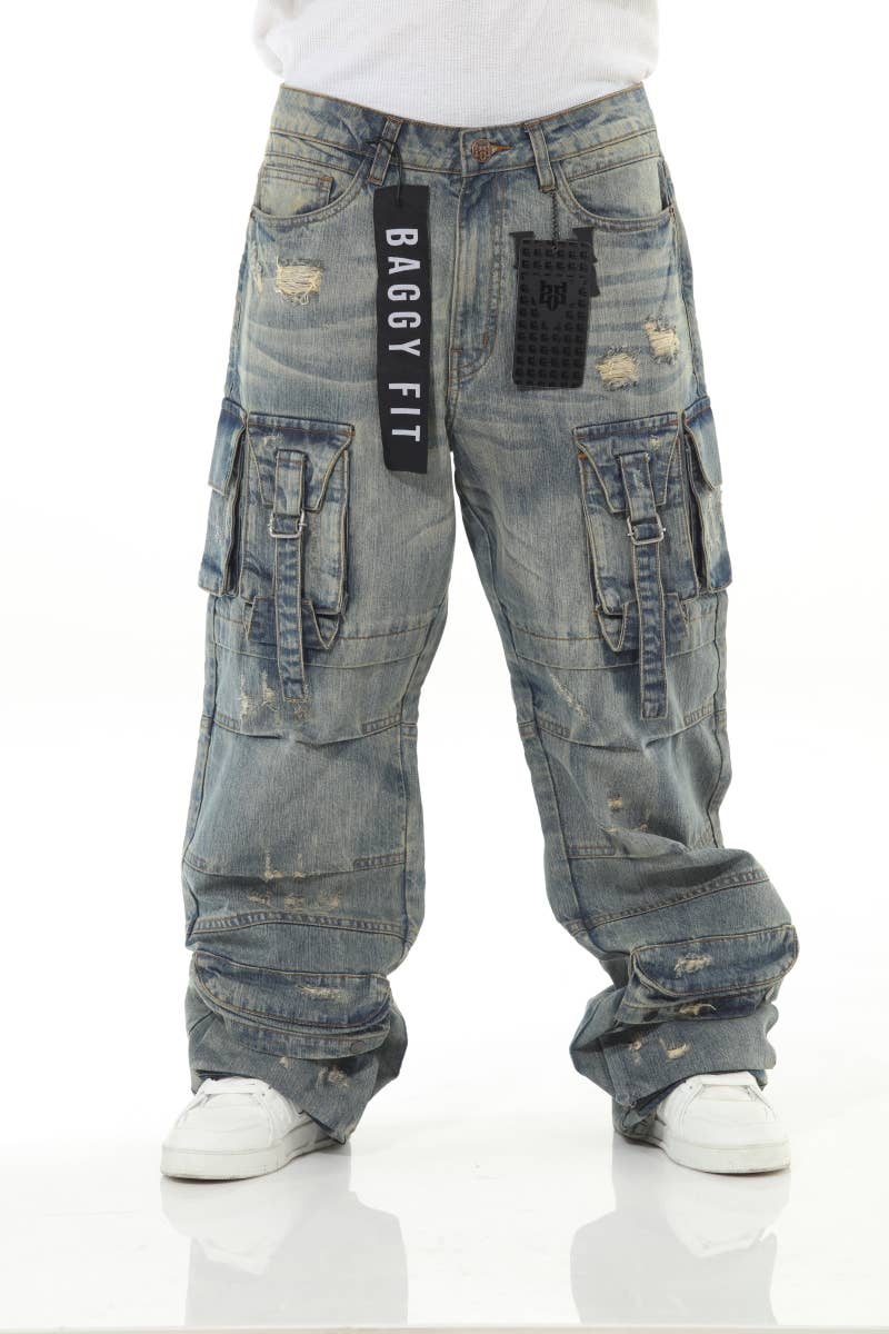 Stylo - Wholesale Jeans - Men's - Khaki Buckled Baggy16