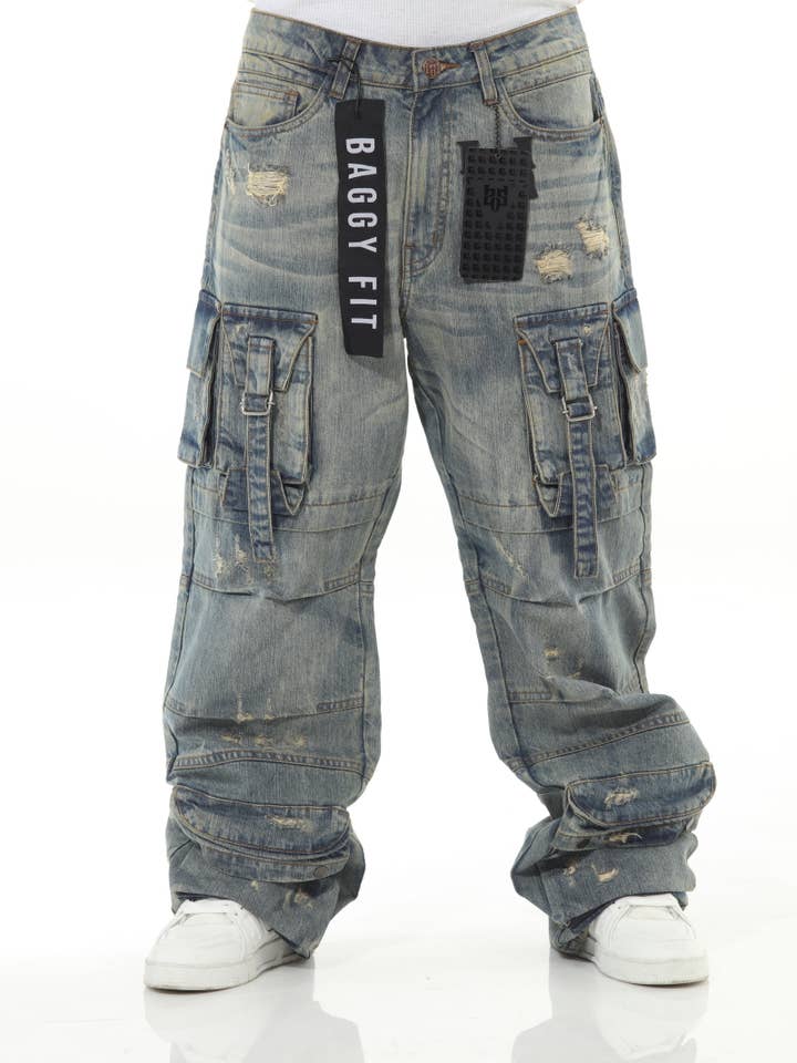 Stylo - Wholesale Jeans - Men's - Khaki Buckled Baggy16