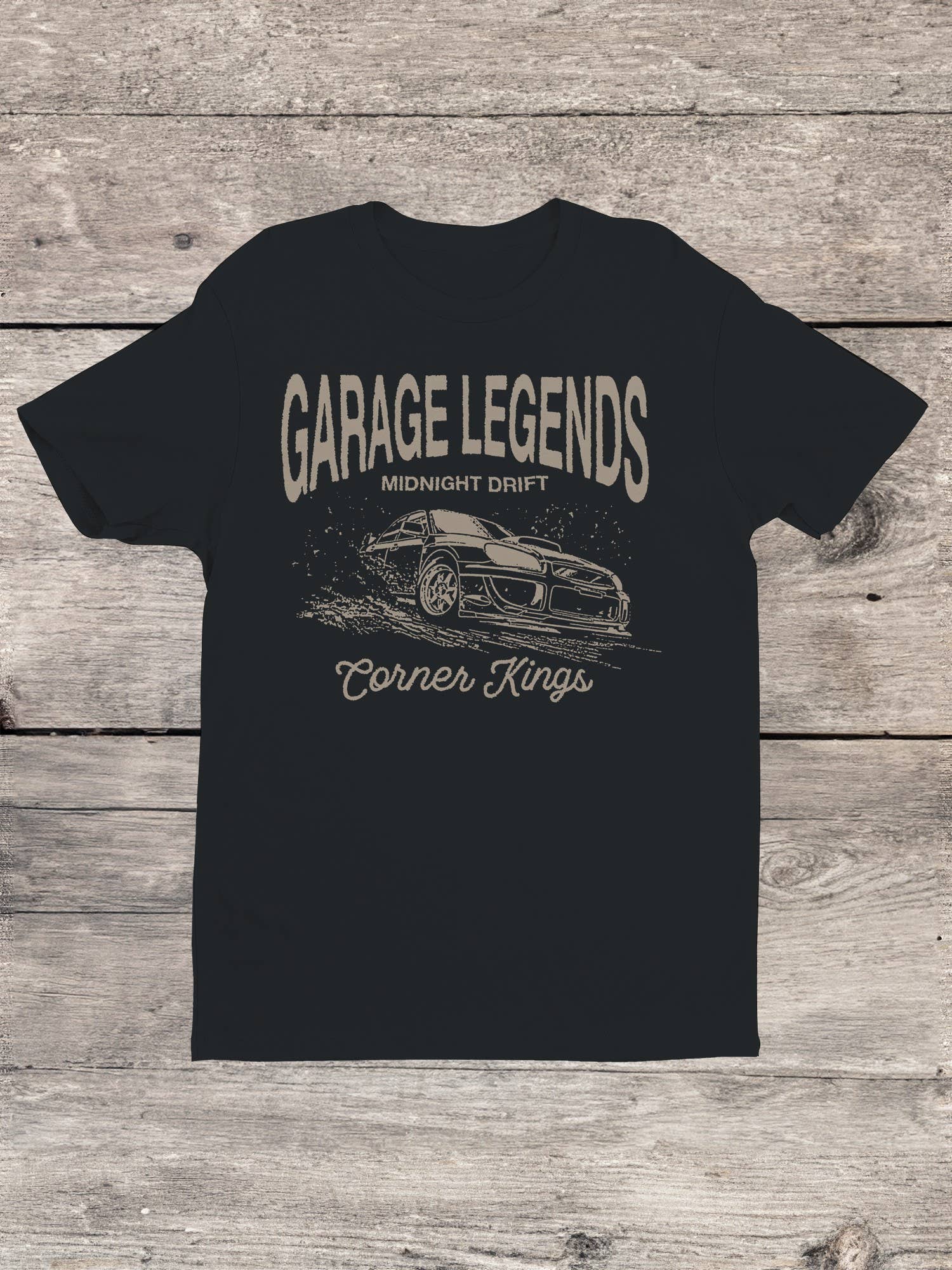 Black Midnight Drift Garage Legends Men's T-shirt for wholesale on Faire0
