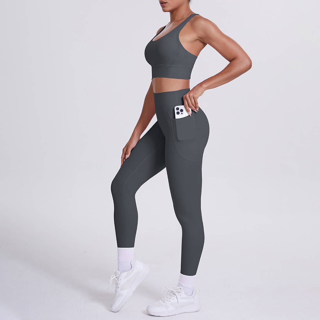 Sodalemon - Venta al por mayor Conjunto de ropa deportiva - Mujer - Conjunto de Yoga para Mujeres: Leggings de Cintura Alta con Bolsillo + Sujetador Deportivo19