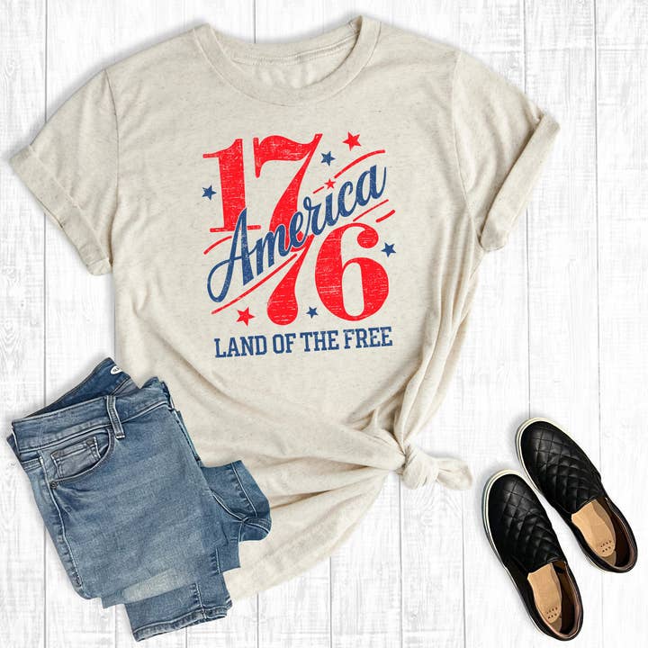 Retro 4th of July 1776 Land of the Free Graphic Tee for wholesale by The Way Down South