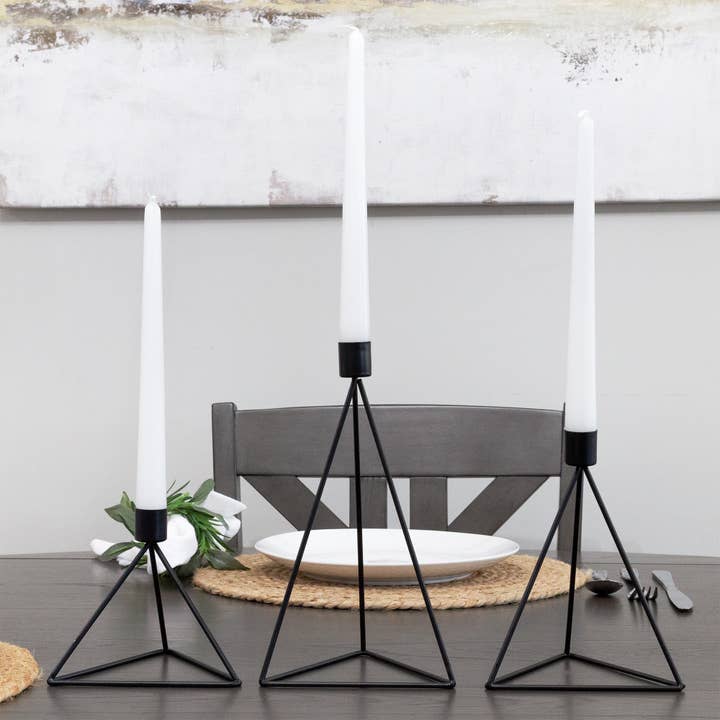 Kurated Korner - Wholesale Candle Holder - AuldHome Design Black Geometric Candlestick Holders, 3pc Set