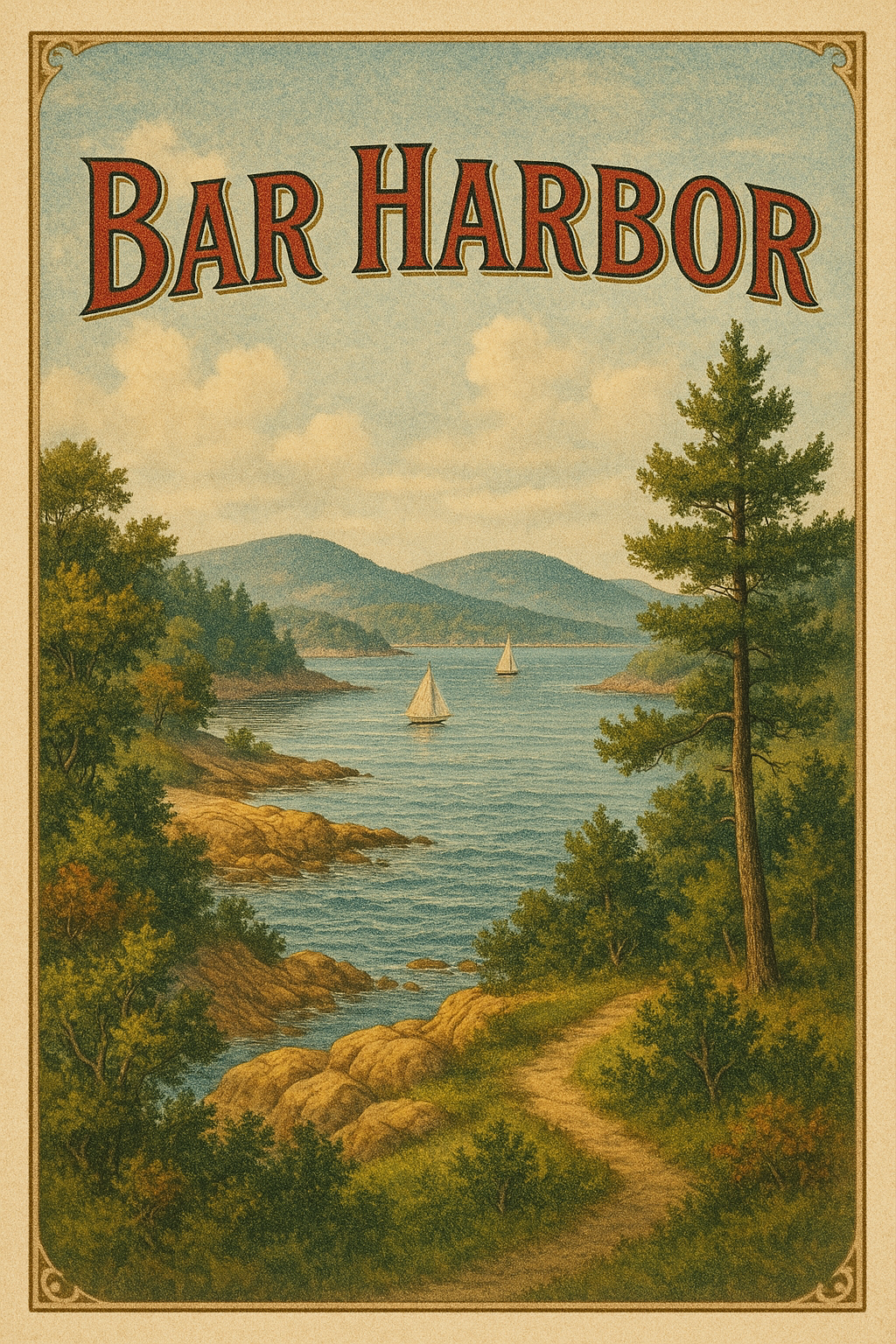 Mentally In Maine - Wholesale Postcard - Bar Harbor Vintage Vista Post Card1