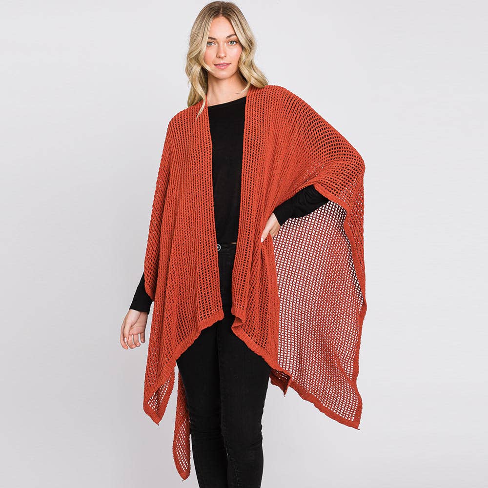 Sensibling Corp. – wholesale Poncho - Dam – Solid Chenille Virkad Ruana Poncho9