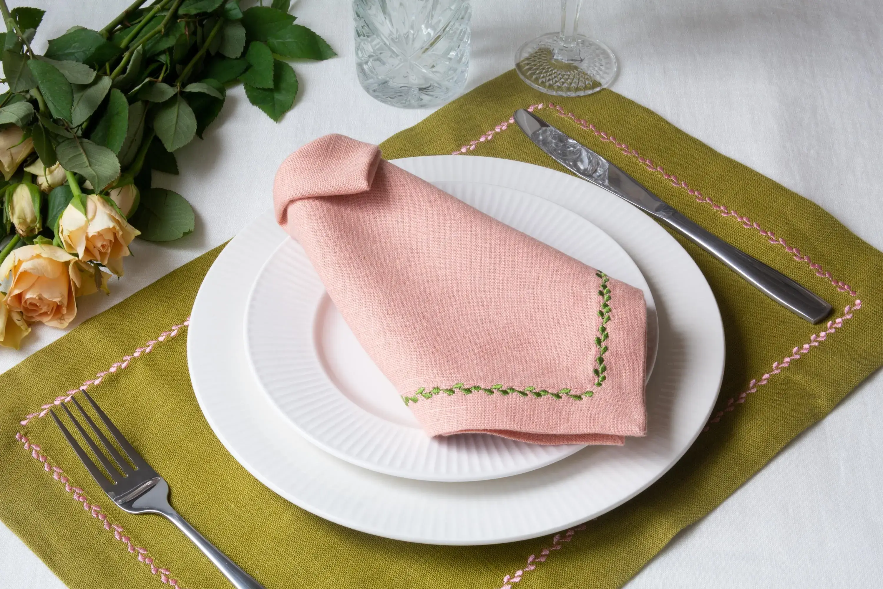 Liem Home – wholesale Placemat – Linen Placemats with embroidery edging. 100% Linen. Custom!4