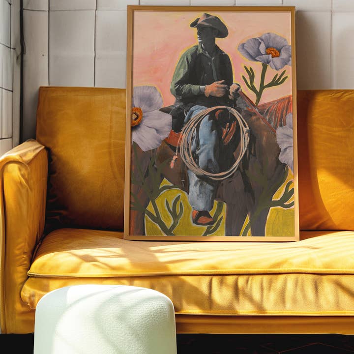 El Baker Art - Wholesale Art Print - Retro Rodeo Cowboy Poppy Collage Print6