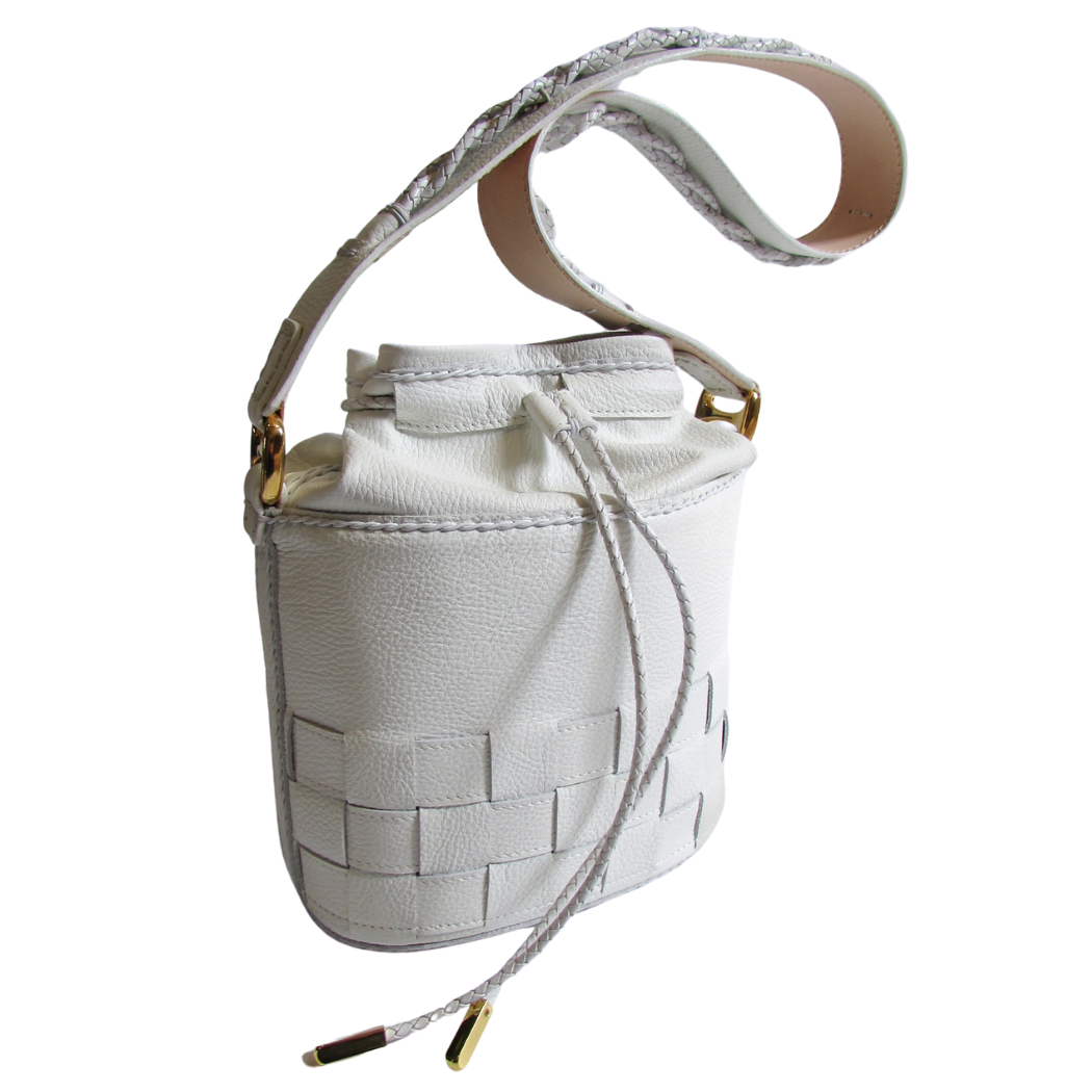 Fado Made Co. — Leather Goods - Wholesale Shoulder Bag - Women's - 'Woven Charm' Leather Drawstring Shoulder Bag1